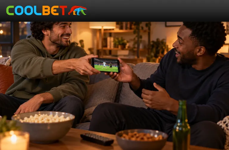 Coolbet soovita sõbrale – kaks sõpra vaatavad telefonist spordiülekannet
