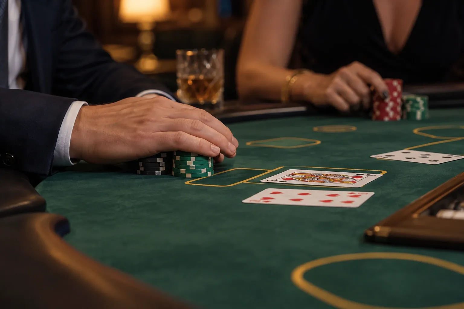 MIT blackjacki meeskond: kuidas tudengid kaardilugemisega kasiinosid võitsid 2 Blackjacki laud, mängija käsi žetoonivirnal märguandena
