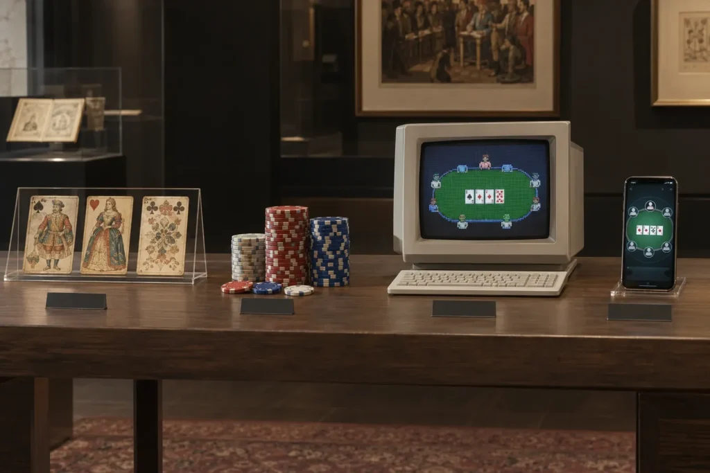 Pokkeri ajalugu: päritolu ja areng läbi aegade 2 Pokkeri areng esemetena: vanad kaardid, žetoonid, 1990. aastate arvuti ja nutitelefon