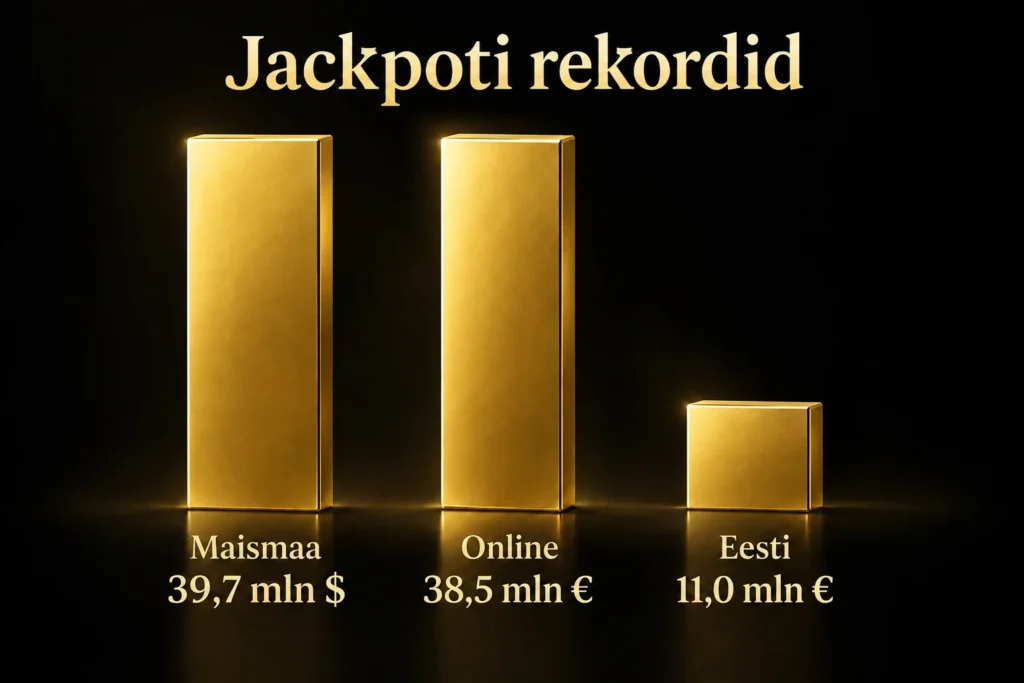 Suurimad kasiino jackpotid: top 10 slotimängu võitu läbi ajaloo 2 Jackpoti rekordid: maismaa 39,7 mln $, online 38,5 mln €, Eesti 11,0 mln €