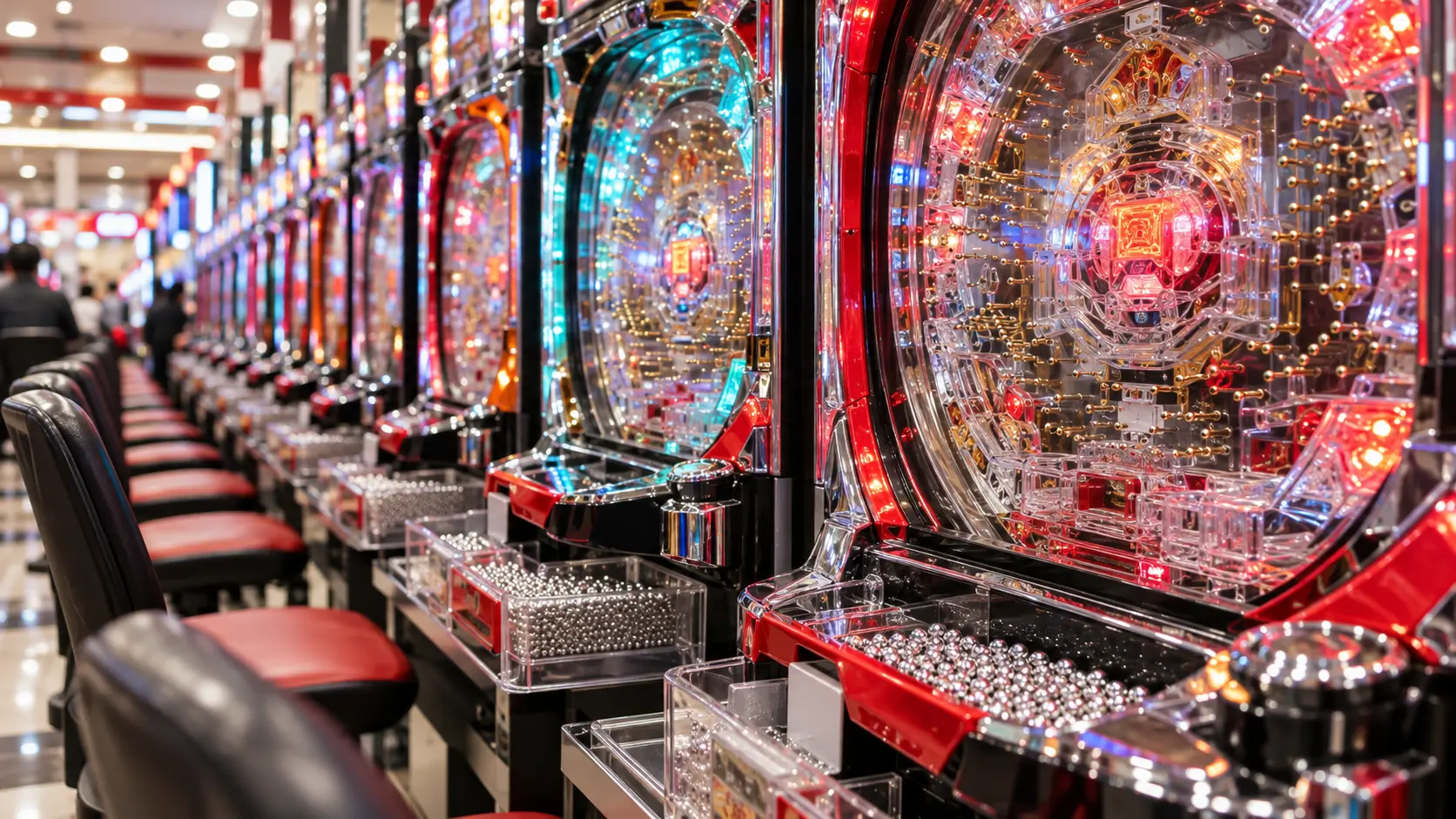 Värvilised pachinko-masinad Jaapani mängusalongis