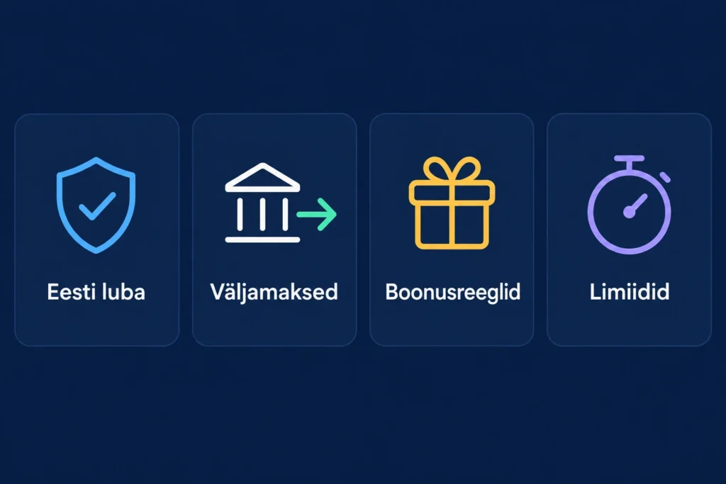 Parimad kasiinod Eestis 2026: litsentseeritud kasiinode võrdlus 2 Kasiino valiku kriteeriumid: Eesti luba, väljamaksed, boonusreeglid ja limiidid
