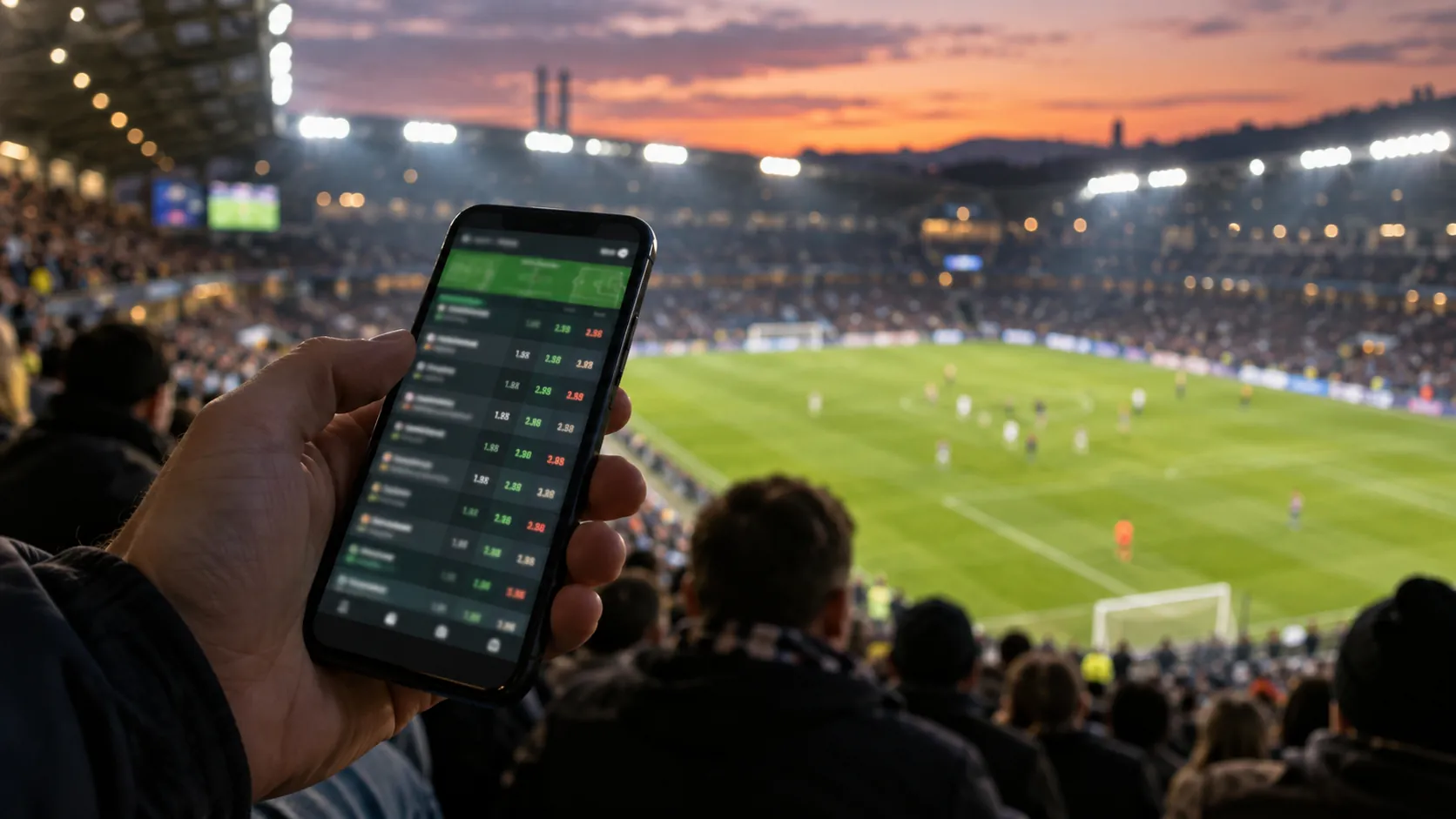 Spordiennustuse koefitsiendid telefonis staadionil jalgpallimängu ajal