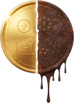 Investeerimine vs Hasartmängud, münt kuldne ja roostetav