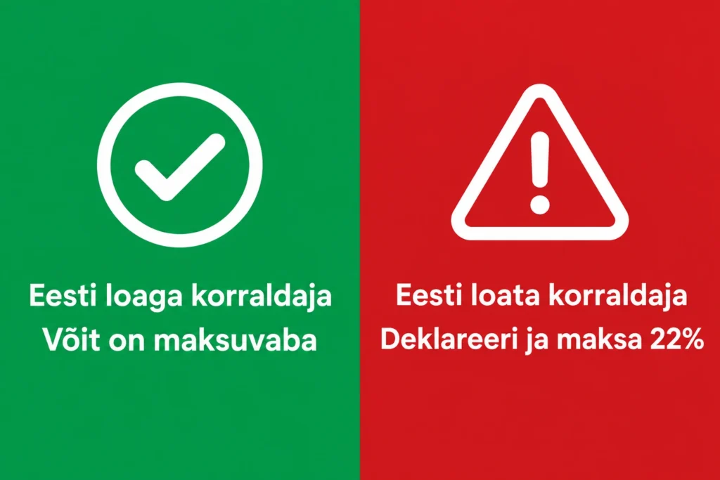 Online kasiinod Eestis: litsents, seaduslikkus ja maksud 3 Eesti loaga korraldaja võit on maksuvaba, Eesti loata korraldaja võit tuleb deklareerida ja maksta 22%