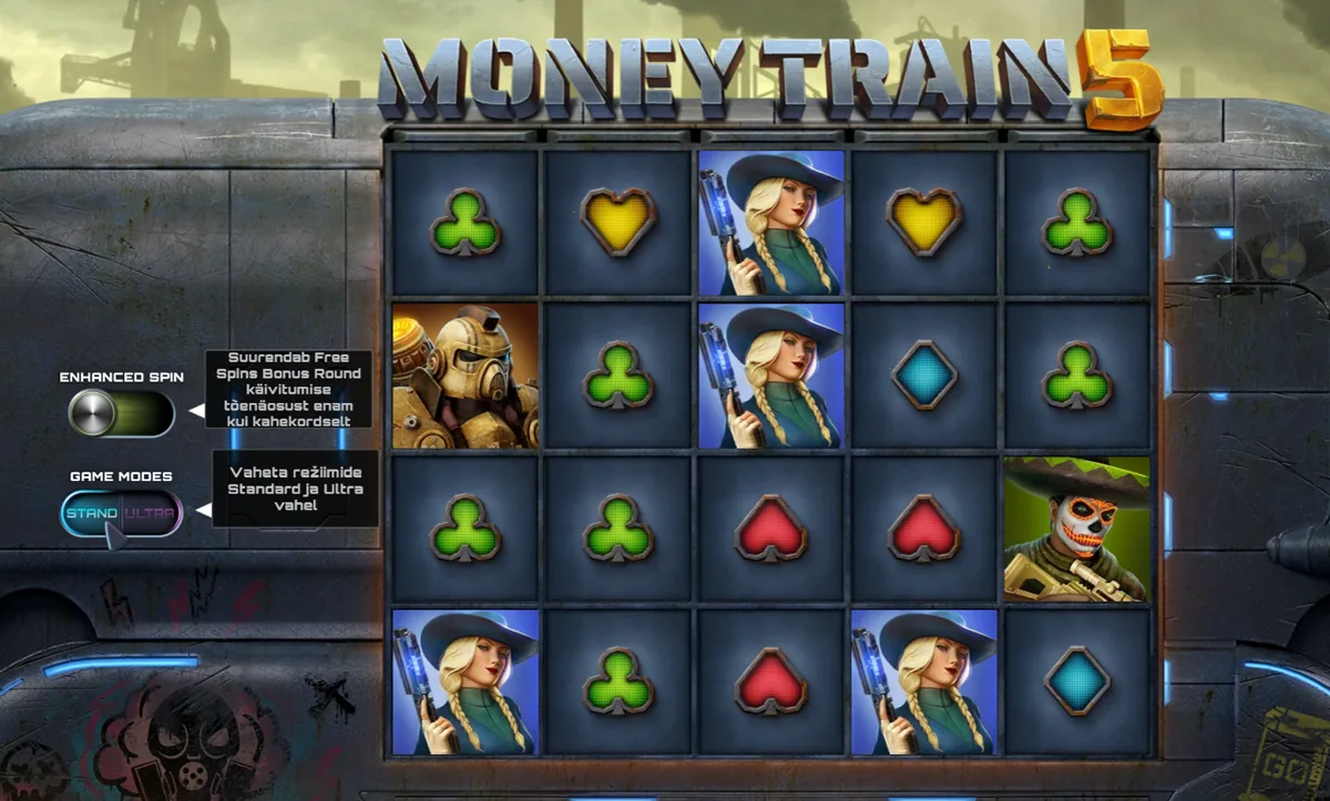 Paf tasuta keerutused: 20 spinni Money Train 5 mängus 30 € mängimise eest 3 Money Train 5 mänguvaade Pafis: 5 × 4 ruudustik, Enhanced Spin ja Standard/Ultra režiimi valik