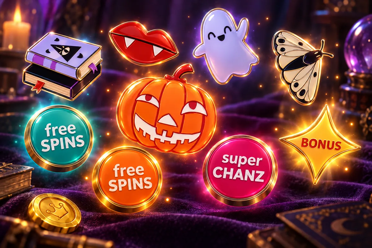 Chanz Halloweeni märgid 2026: kogu 24 märki ja osale 600 € loosis 2 Värvilised Halloweeni märgid – kõrvits, kummitus, liblikas ja mündid – tumedal sametil
