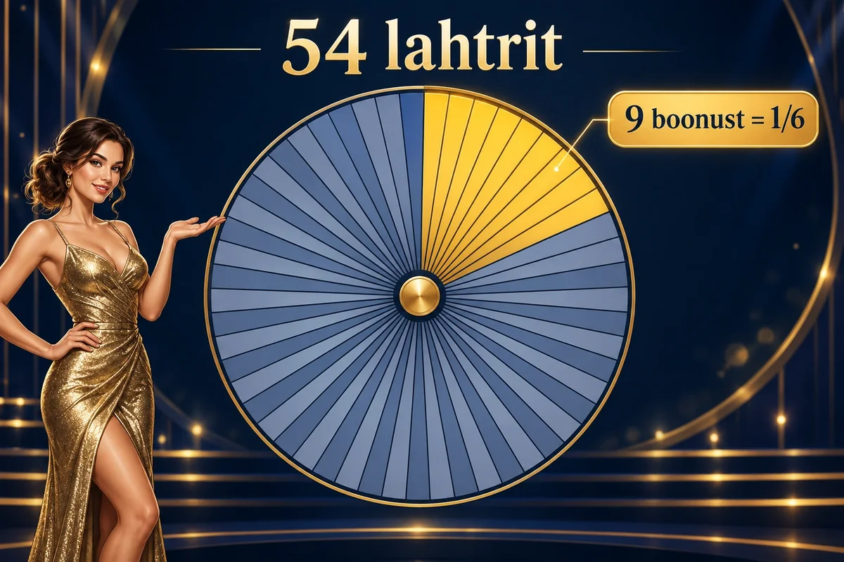 Live-kasiino mängusaated: Crazy Time, Monopoly Live ja Funky Time lahti seletatud 2 Ratas 54 lahtriga, millest 9 boonuslahtrit on kuldsed – tõenäosus 1/6