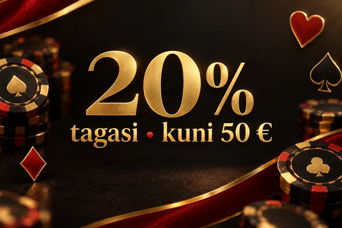 OlyBet live-kasiino nädalavahetuse boonus: 20% cashback kuni 50 € 2 Infograafik: 20% tagasi, kuni 50 €