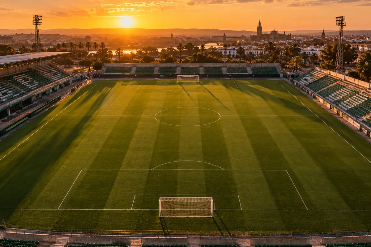 OlyPicks: Real Betis–Barcelona – vasta 6 küsimusele, võida 20 € tasuta panus 4 Tühi jalgpalliväljak päikeseloojangul linnulennult