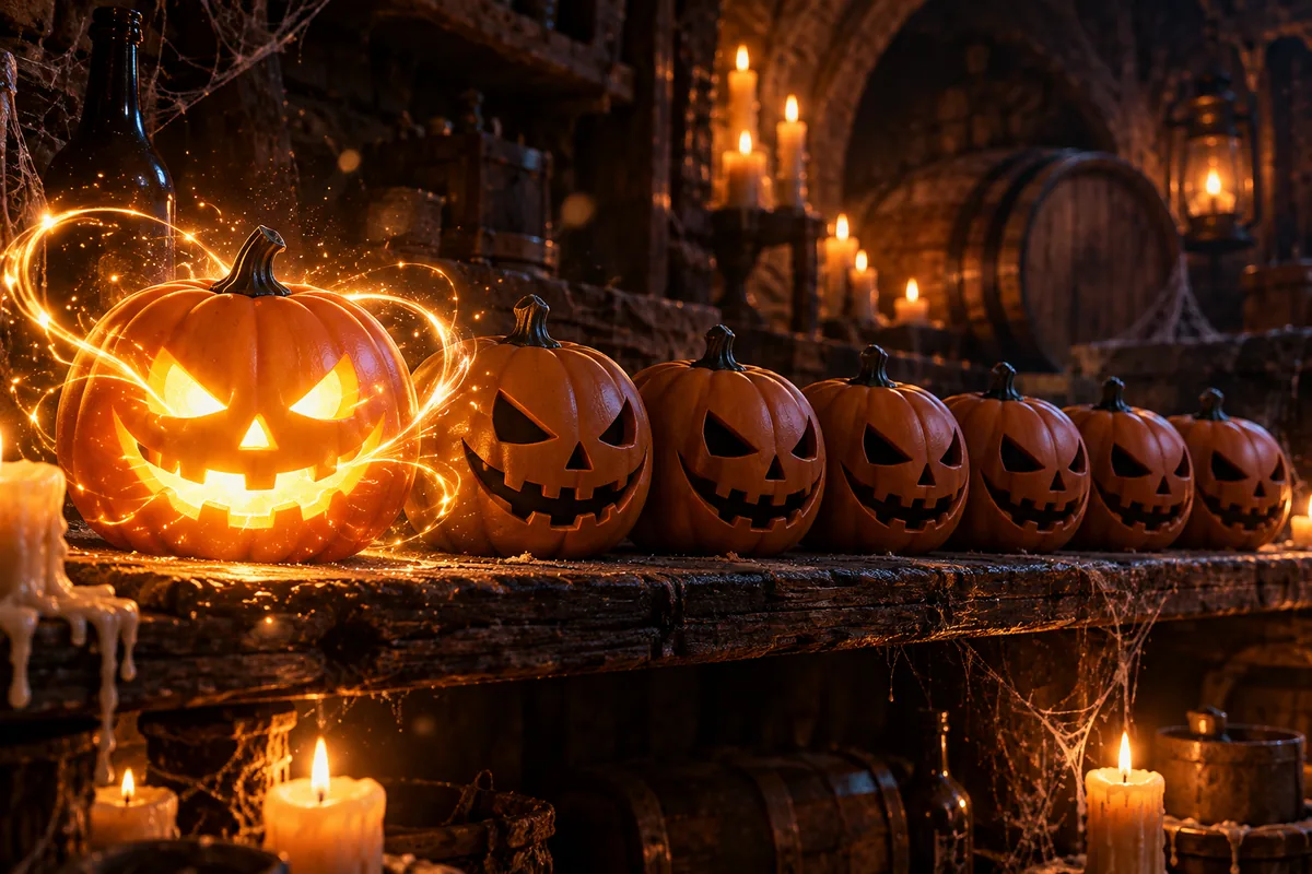 Optibeti Halloweeni nädal: iga päev uued Winspinnid kuni 1. novembrini 2 Seitse kõrvitsat riiulil, esimene kumab seest kuldselt