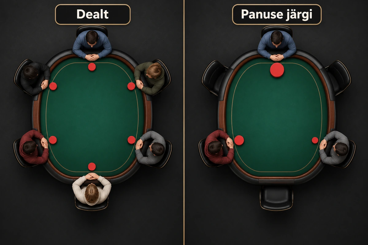 Rake ja rakeback pokkeris: kui palju teenustasu tegelikult maksad? 6 Dealt-meetodil jaguneb rake arvestuslikult kõigi kaardid saanud mängijate vahel, panuse järgi ainult potti panustanute vahel
