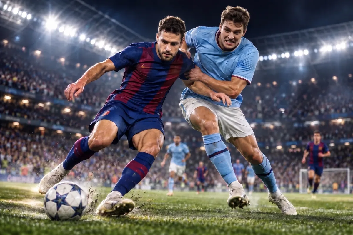 VivatBet: panusta 1 € Barcelona–Aston Villa mängule ja saa võidu korral kokku 35 € 3 Kaks jalgpallurit palli pärast võitlemas valgustatud staadionil