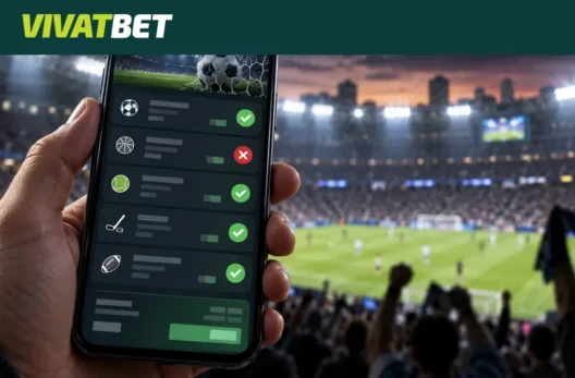 VivatBet mitmikpanuse kindlustus – telefonis spordisedel staadioni taustal